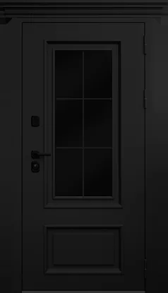 Стальная дверь Терморазрыв «Тихая зима с окном и английской решеткой» чёрная